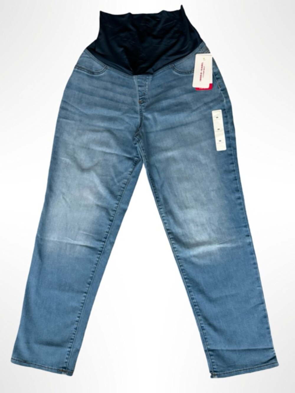 Ingrid + Isabel Maternity Over Belly Panel Jeans Straight Leg Light Wash Stretch